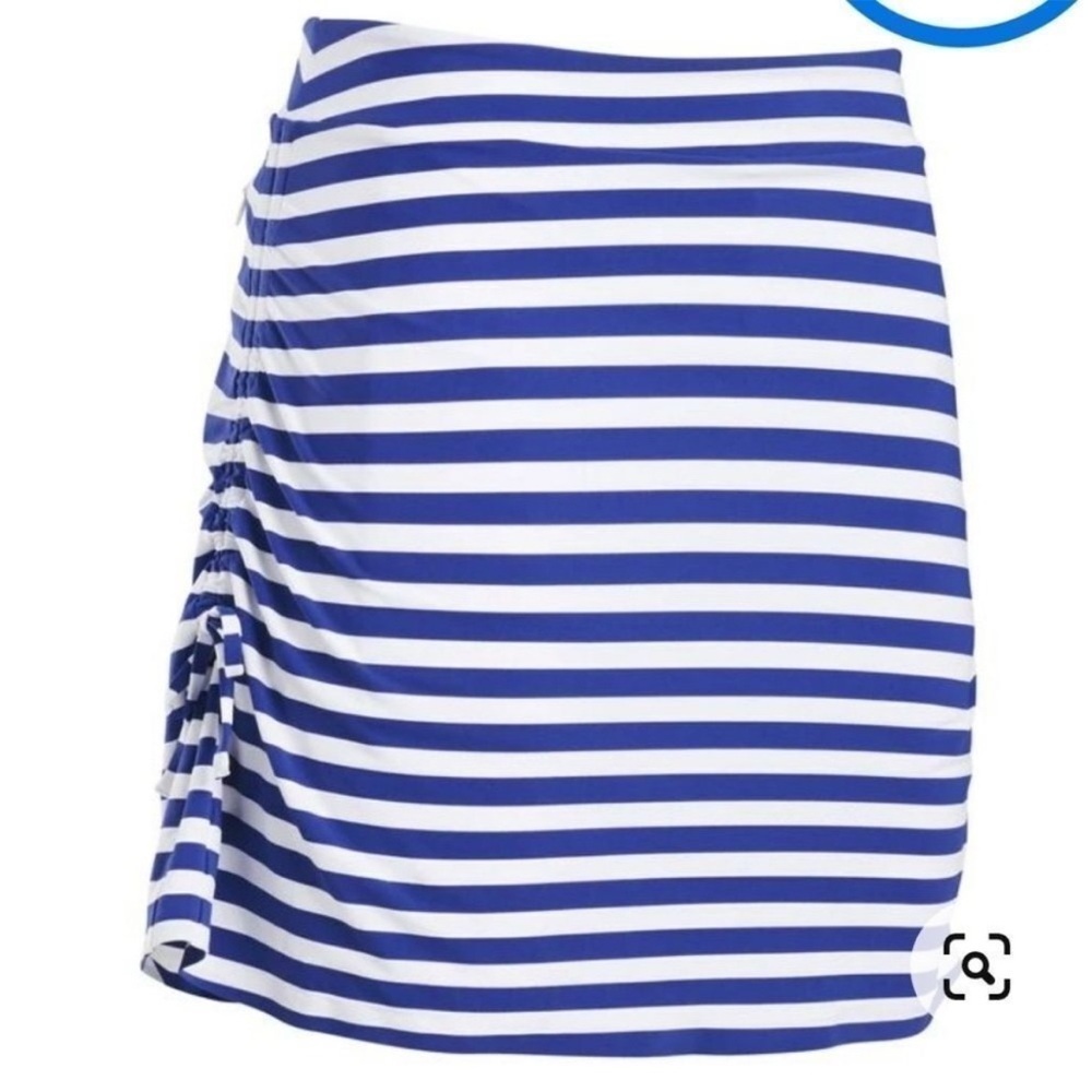 G/FORE Blue and White Striped Ruched Side Skirt